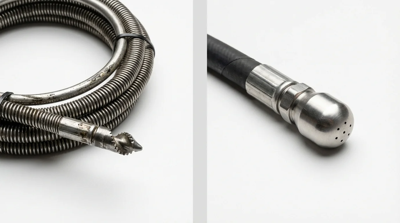 Drain snake cable and hydro jetting nozzle used for drain cleaning in Swanquarter, NC