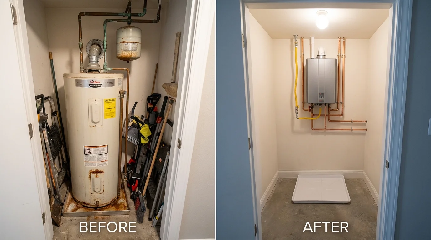 Tank water heater versus wall-mounted tankless unit comparison for Swanquarter, NC homeowners
